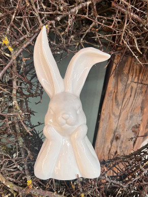Aufgestützter Keramik Hasenkopf weiss H20