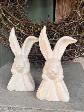 Aufgestützter Keramik Hasenkopf weiss H20