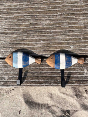 Batela kleine Garderobe Holzfisch weiß dunkelblau gestreift 1 Haken