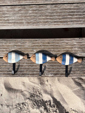 Batela kleine Garderobe Holzfisch weiß blau gestreift 1 Haken
