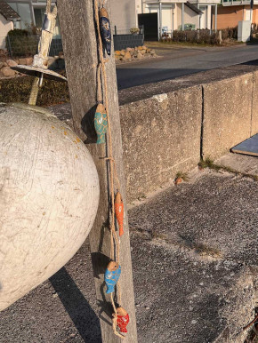 Girlande bunte Holzfische am Seil Fisch 120 cm