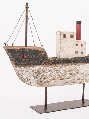 Holzschiff auf Metallfuß Boot maritim 37 cm Batela
