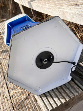 Batela Metall Leuchtturm Lampe blau weiß mit Kabel H58