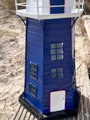 Batela Metall Leuchtturm Lampe blau weiß mit Kabel H58