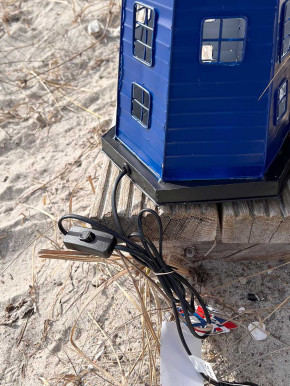 Batela Metall Leuchtturm Lampe blau weiß mit Kabel H58