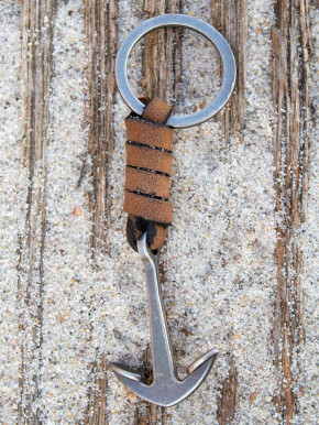 Schlüsselanhänger Anker mit Leder braun 9 cm