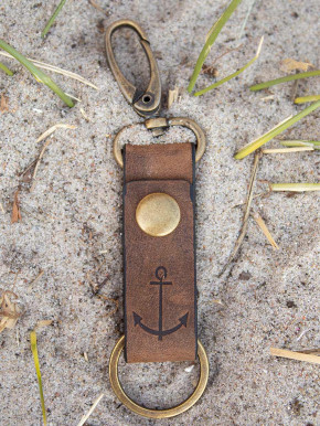 Schlüsselanhänger braunes Leder mit Ankermotiv 11 cm