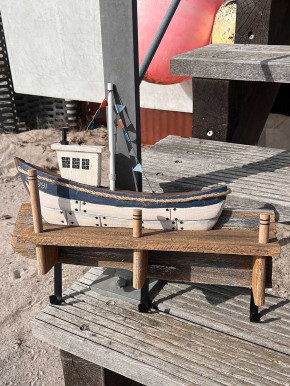 Batela Garderobe Holzschiff am Poller weiß blau 3 Haken