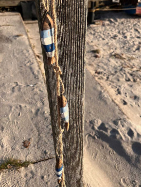 Girlande blau weiß gestreifte Holzfische am Seil L120