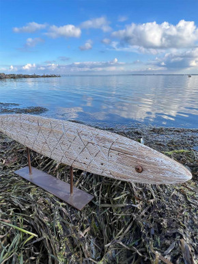Shabby Holzfisch Fisch maritim auf Metallfuß 60 cm