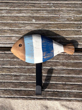Batela kleine Garderobe Holzfisch weiß blau gestreift 1 Haken