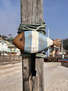 Batela kleine Garderobe Holzfisch weiß hellblau gestreift 1 Haken