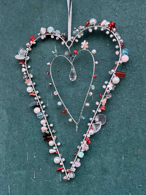 Bell'Arte Doppel Perlenherz silber rot türkis mit Kristall