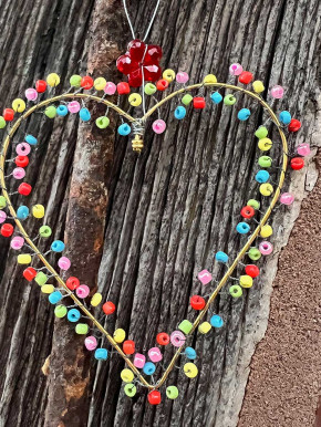 Bell'Arte Mini-Perlenherz gold bunt rote Blume