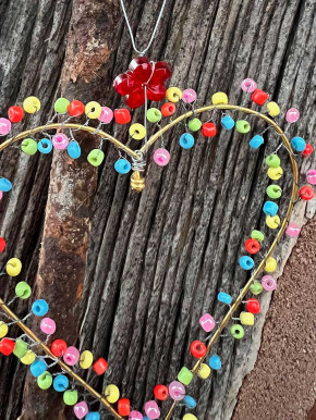 Bell'Arte Mini-Perlenherz gold bunt rote Blume