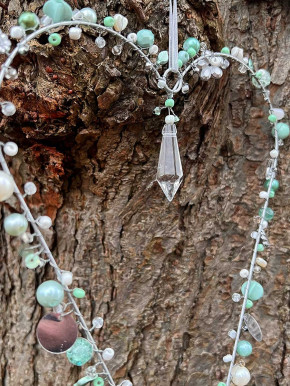 Bell'Arte schmales Perlenherz grau mint mit Kristall