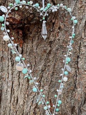 Bell'Arte schmales Perlenherz grau mint mit Kristall