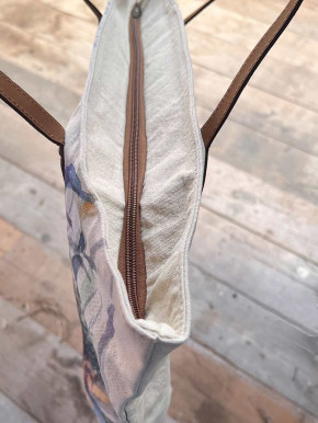 Bell'Arte Umhängetasche Stofftasche Distel Baumwolle Leinen mit Futter Lederhenkel