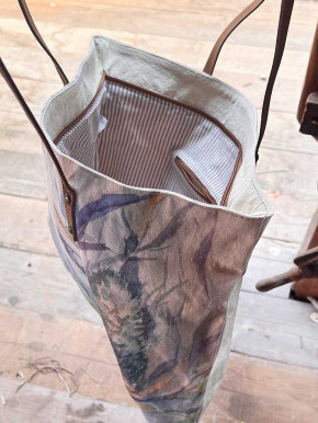 Bell'Arte Umhängetasche Stofftasche Distel Baumwolle Leinen mit Futter Lederhenkel