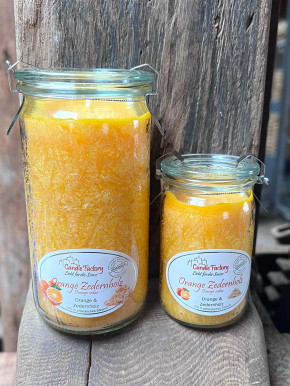 Candle Factory Mini-Jumbo Duftkerze im Weckglas Orange Zedernholz Stearinkerze