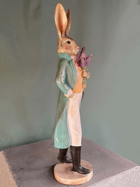 Clayre und Eef elegante Hasenfigur im grünen Mantel mit Blumen H52