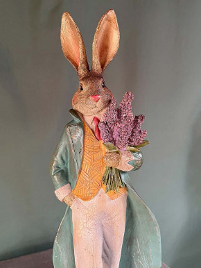 Clayre und Eef elegante Hasenfigur im grünen Mantel mit Blumen H52