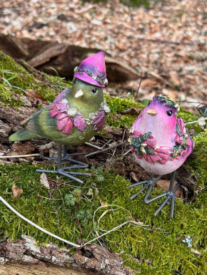 Dekovogel grün Glitzer pinke Mütze Metallfüsse stehend H13