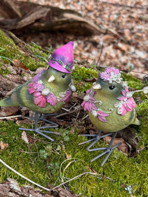 Dekovogel grün Glitzer pinke Mütze Metallfüsse stehend H13