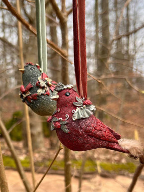 Dekovogel grün Glitzer rot Anhänger