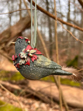 Dekovogel grün Glitzer rot Anhänger