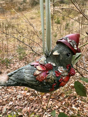 Dekovogel grün Glitzer rote Mütze Anhänger