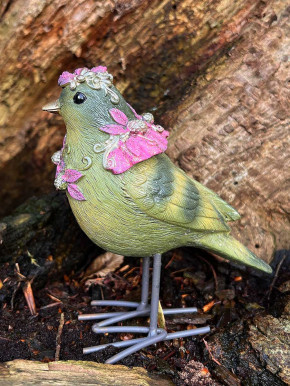 Dekovogel grün Glitzer pink Metallfüsse stehend H12