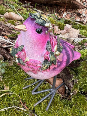 Dekovogel pink Glitzer grün Metallfüsse stehend H12