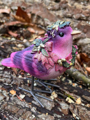 Dekovogel pink Glitzer grün Metallfüsse stehend H12