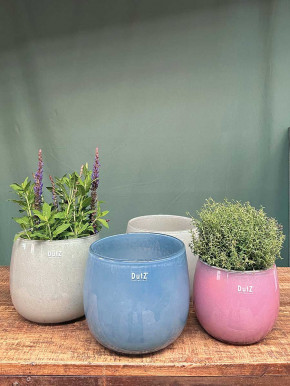 DutZ Collection Glas Pot Übertopf Vase Windlicht bauchig H18 D20 lichtgrau