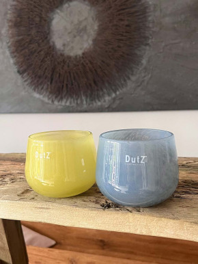 DutZ Collection Glas Pot Übertopf Vase Windlicht bauchig H11 D13 jeansblau
