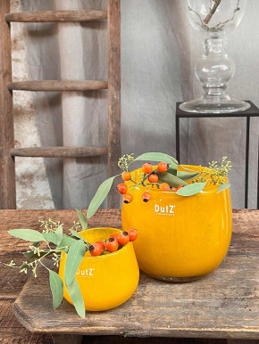 DutZ Collection Glas Pot Übertopf Vase Windlicht bauchig H14 D16 ocker