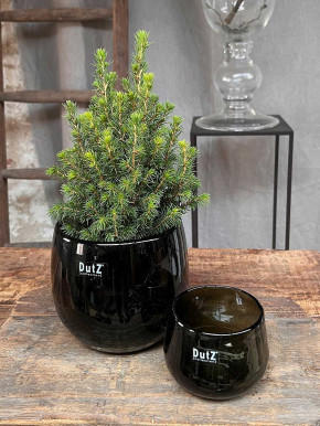 DutZ Collection Glas Pot Übertopf Vase Windlicht bauchig H14 D16 smoke