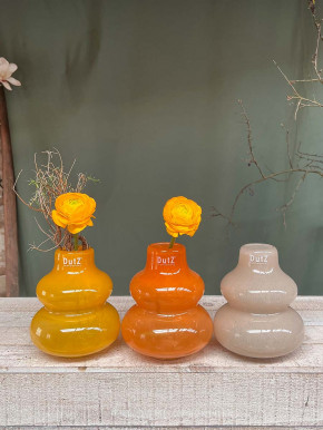 DutZ Collection Glas Vase Skrzyszow bauchig Ringe beige sand H16