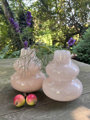 DutZ Collection Glas Vase Skrzyszow bauchig Ringe beige sand H16