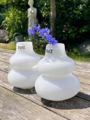 DutZ Collection Glas Vase Skrzyszow bauchig Ringe weiß H16