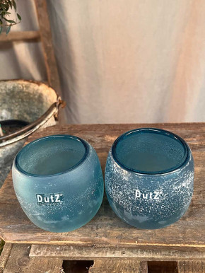 DutZ Collection Glas Übertopf Vase Hurricane Diva Antic blue H12 D12
