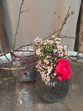 DutZ Collection Glas Übertopf Vase Hurricane Diva Bubble Olivegrey H10