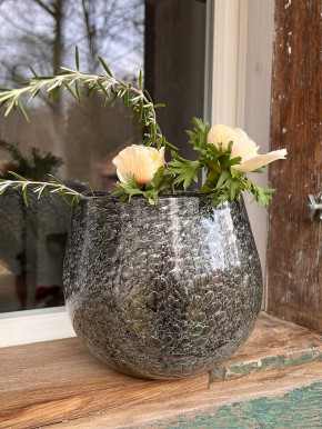 DutZ Collection Glas Übertopf Vase Hurricane Diva Bubble grey H17