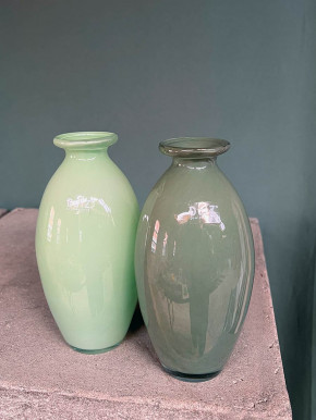 DutZ Collection bauchige Glas Vase Nadiel olivgrün H18 D9