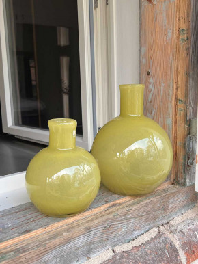 DutZ Collection bauchige Glas Vase Flora chartreuse grün-gelb H17 D14