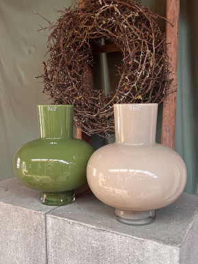 DutZ Collection bauchige Glas-Vase Modest olivgrün H27