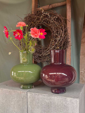 DutZ Collection bauchige Glas-Vase Modest olivgrün H34
