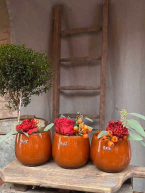 DutZ Collection Glas Pot Übertopf Vase Windlicht bauchig H11 D13 rostbraun