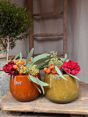 DutZ Collection Glas Pot Übertopf Vase Windlicht bauchig H11 D13 rostbraun